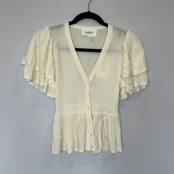 ba&sh Acacio Pointelle Knit Short Sleeve Cardigan NWT - Picture 4 of 9